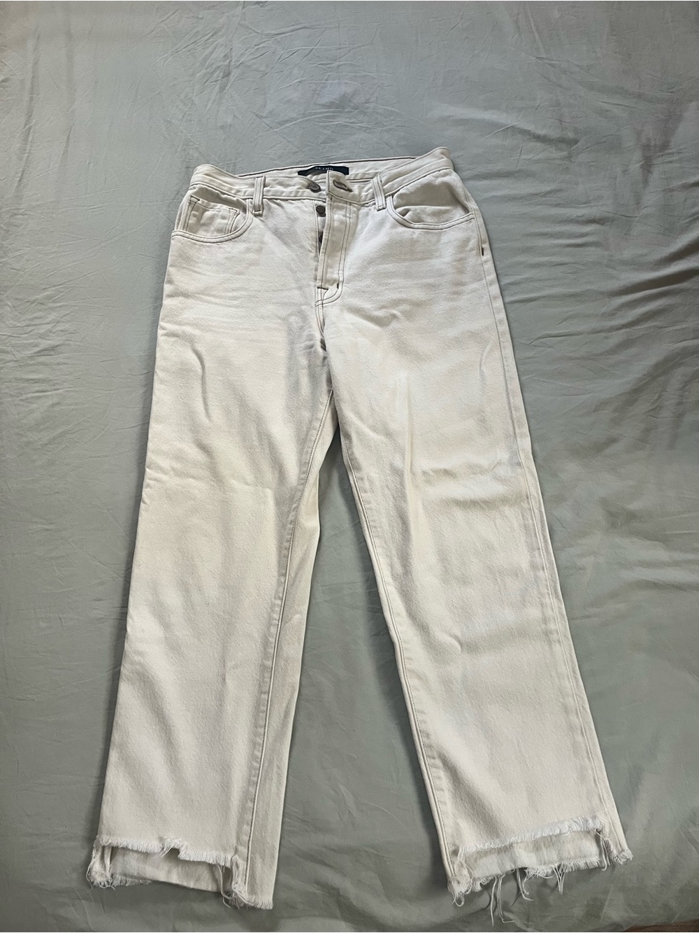 J Brand White Straight Leg Jeans with Raw Hem